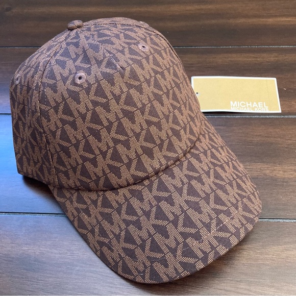 NEW Michael Kors MK Logo Print Baseball Cap Hat Brown NWT - Picture 2 of 8